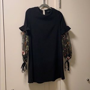 Black Shift dress with floral bell sleeves